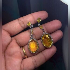 Pre-Owned 925 Sterling Silver Yellow Quartz Dangle Earrings – Vintage Style